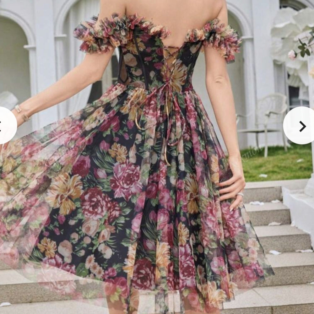 SHEIN Multicolor Floral Off-Shoulder Dress